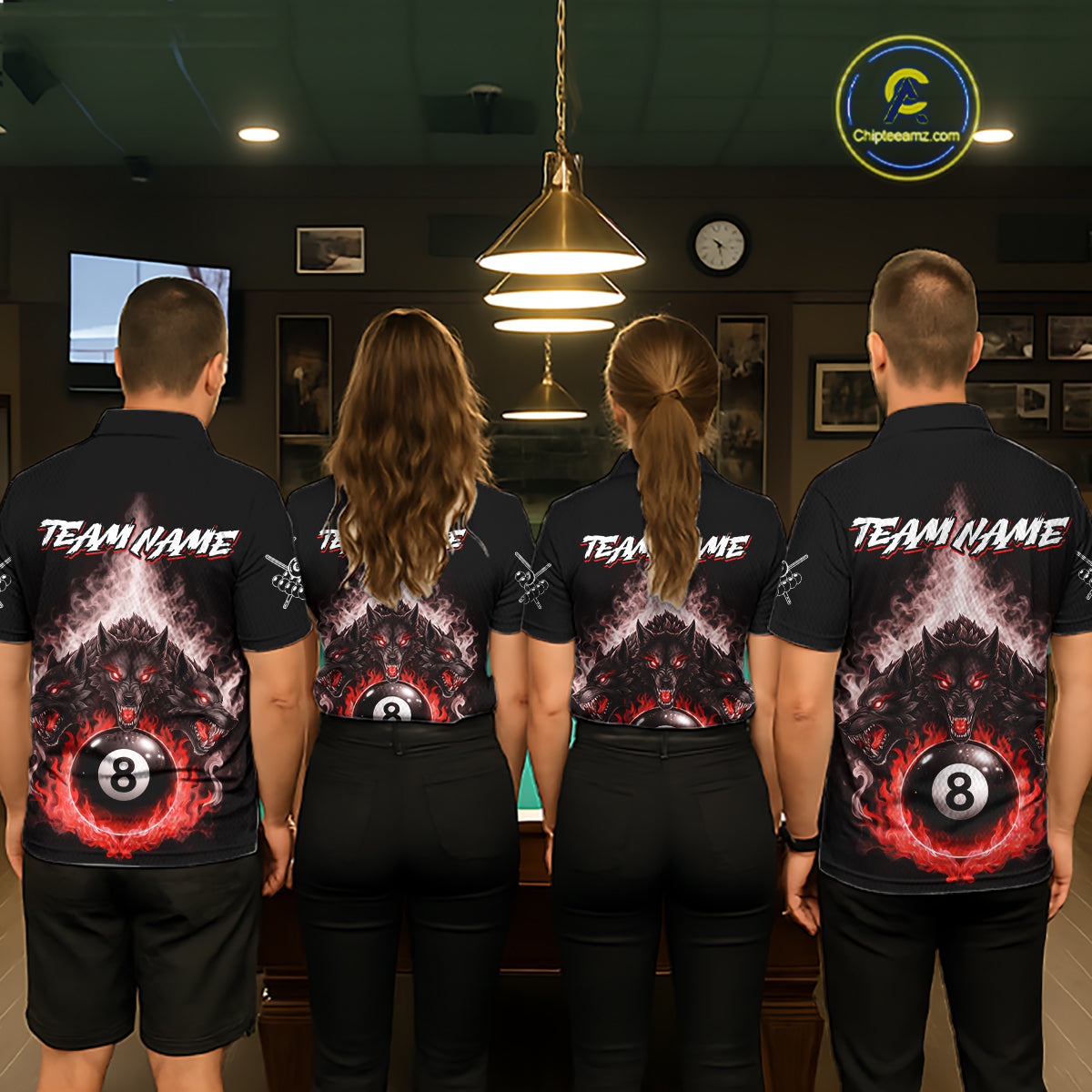 Custom Horror Wolfs Black Red Smokes Pool 8 Ball Women's Billiard Team Shirt Billiard Attire NYN2668