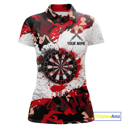 Personalized Red And White Splatter Dartboard Camouflage Darts Shirts For Women Dart Team Jerseys NYN2823