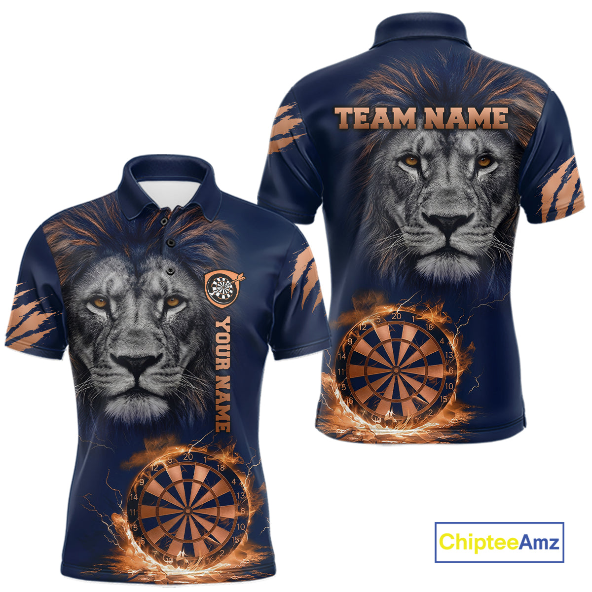 Custom Fire Flame Orange Dartboard  Funny Lion Men Dart Jerseys Outfits Dart Polo & 1/4-Zip Shirt NYN3033