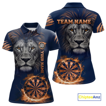 Custom Fire Flame Orange Dartboard  Funny Lion Women Dart Jerseys Outfits Dart Polo & 1/4-Zip Shirt NYN3033
