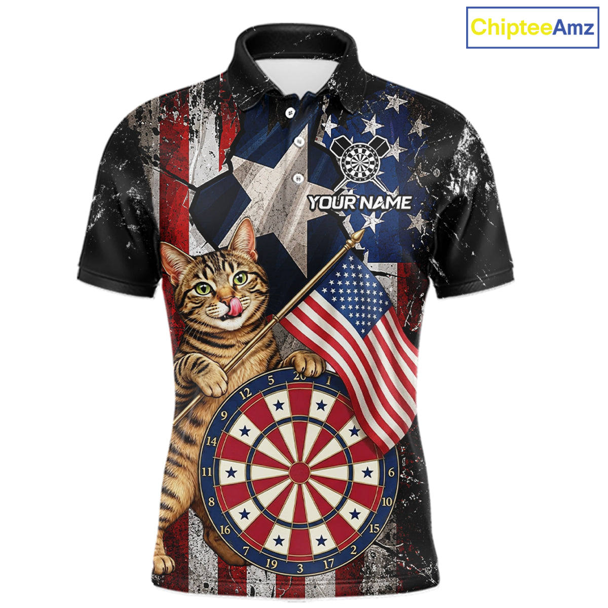 Funny Cat Patriotic Dartboard Darts Jersey For Men Custom Grunge Texas - US Flag Darts Team Shirts NYN3205