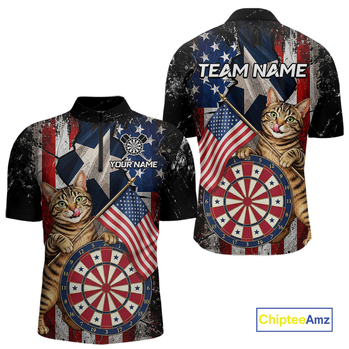 Funny Cat Patriotic Dartboard Darts Jersey For Men Custom Grunge Texas - US Flag Darts Team Shirts NYN3205