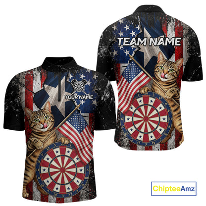 Funny Cat Patriotic Dartboard Darts Jersey For Men Custom Grunge Texas - US Flag Darts Team Shirts NYN3205