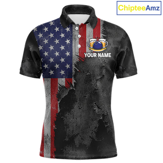 American Flag Grunge Patriotic Bowling Shirt For Men Custom Funny Beer Bowling Tournament Jersey NYN3748