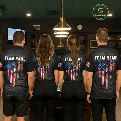 Smoke US Flag Smoke Billiard Polo & 1/4-Zip For Men Custom Patriotic 8 Ball Pool Team Jersey NYN3045