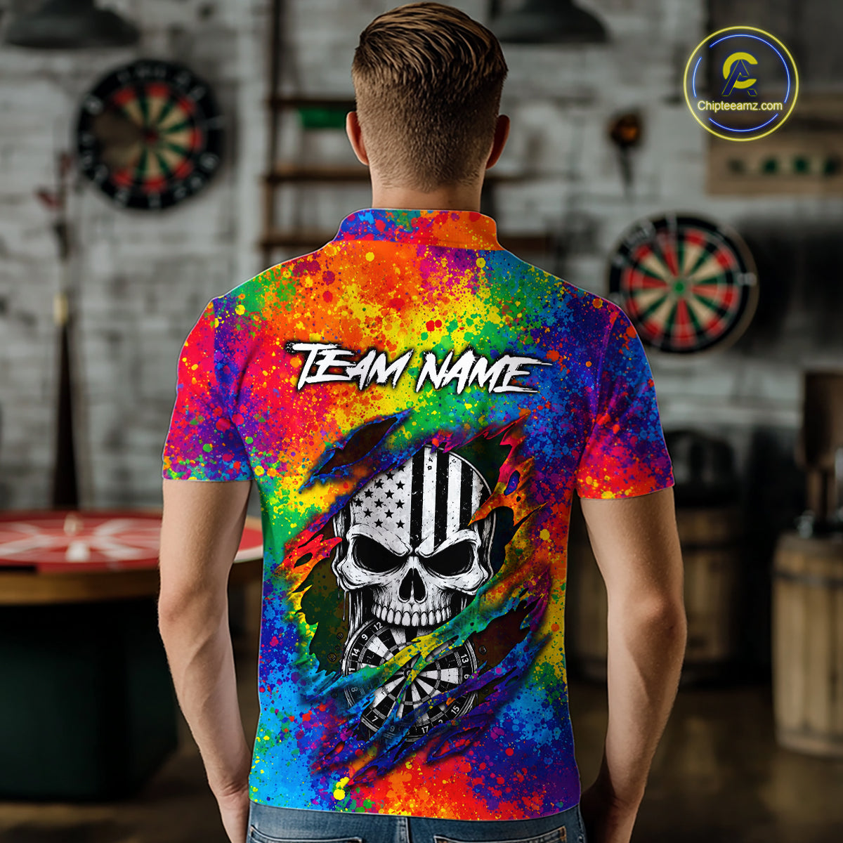 Colorful Splatter Torn Dart Shirt Custom US Flag Skull Darts Team Outfits For Men, Darts Gifts NYN4072