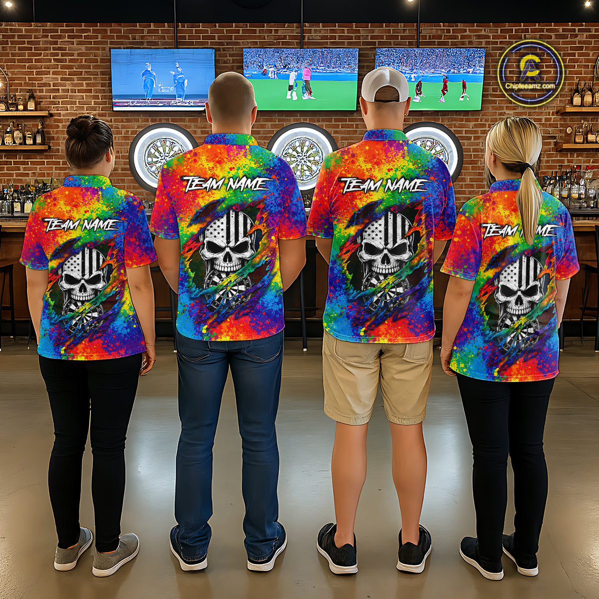Colorful Splatter Torn Dart Shirt Custom US Flag Skull Darts Team Outfits For Men, Darts Gifts NYN4072