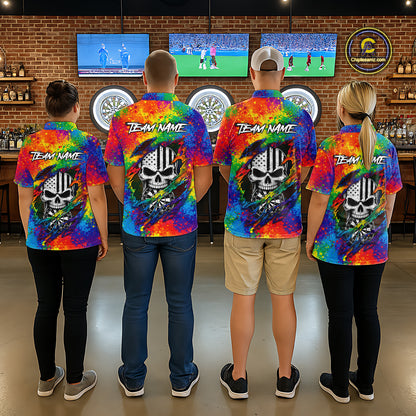 Colorful Splatter Torn Dart Shirt Custom US Flag Skull Darts Team Outfits For Men, Darts Gifts NYN4072