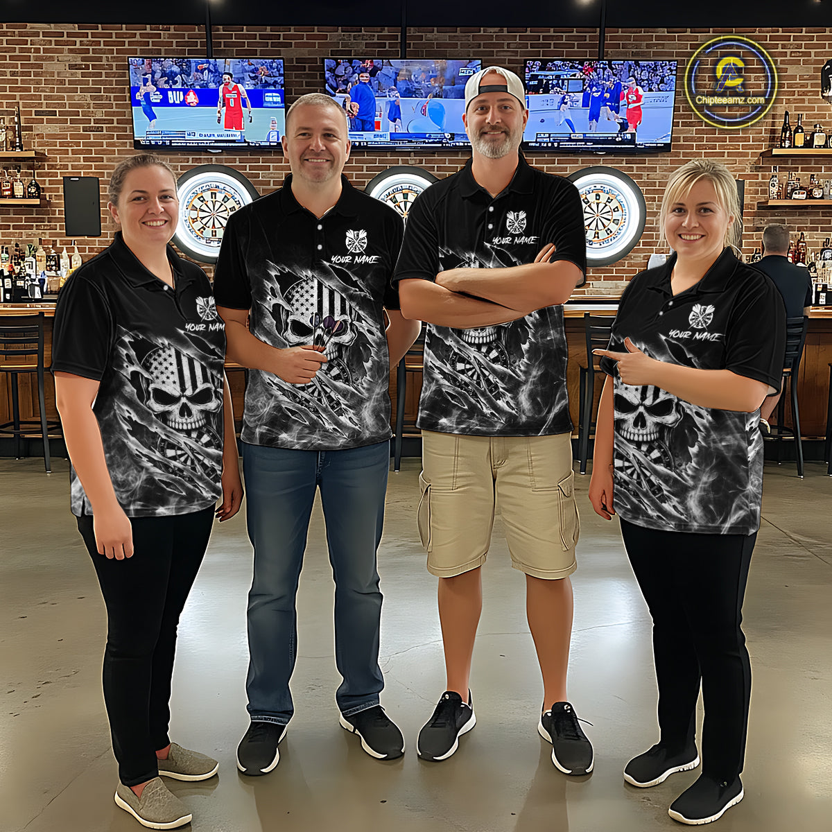 White Smokes Torn Dart Shirt Custom US Flag Skull Darts Team Outfits For Men, Darts Gifts NYN4073