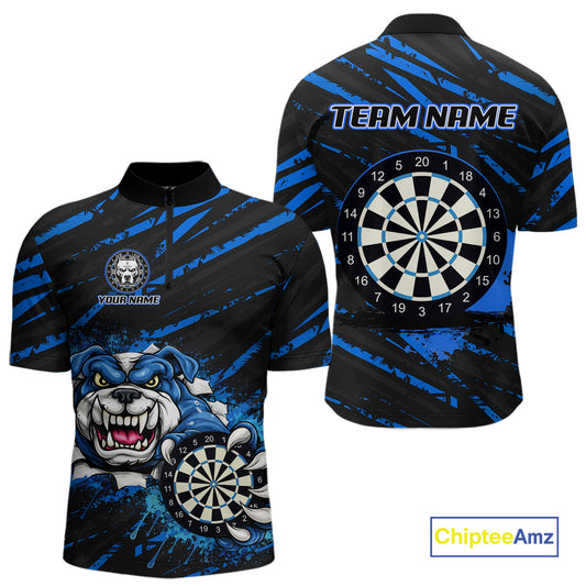 Blue Splatter Dart Polo & Quarter-Zip Shirt For Men Custom Funny Bulldog Darts Team Jersey NYN2830