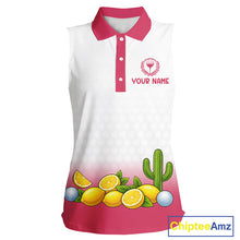 Load image into Gallery viewer, Womens Flamingo Tropical Sleeveless Polo Golf Shirts Custom Pink And White Ball Golf Attire For Golfers NYN3061