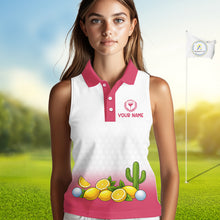 Load image into Gallery viewer, Womens Flamingo Tropical Sleeveless Polo Golf Shirts Custom Pink And White Ball Golf Attire For Golfers NYN3061