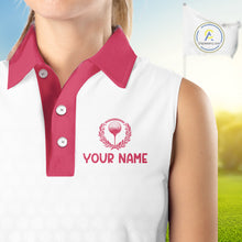 Load image into Gallery viewer, Womens Flamingo Tropical Sleeveless Polo Golf Shirts Custom Pink And White Ball Golf Attire For Golfers NYN3061