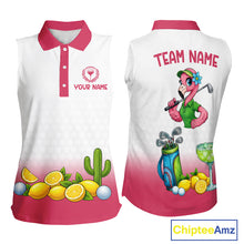 Load image into Gallery viewer, Womens Flamingo Tropical Sleeveless Polo Golf Shirts Custom Pink And White Ball Golf Attire For Golfers NYN3061