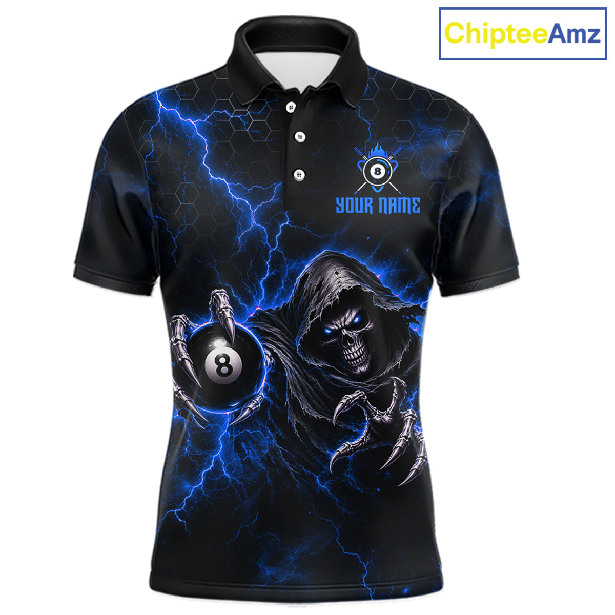 Custom Blue Grim Reaper Thunder 8 Ball Pool Billiard Shirt For Men,  Billiard Team Jersey NYN3779