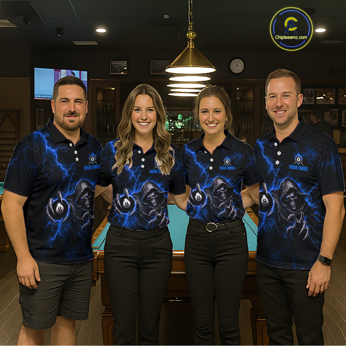Custom Blue Grim Reaper Thunder 8 Ball Pool Billiard Shirt For Men,  Billiard Team Jersey NYN3779