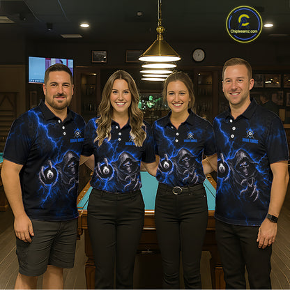 Custom Blue Grim Reaper Thunder 8 Ball Pool Billiard Shirt For Men,  Billiard Team Jersey NYN3779