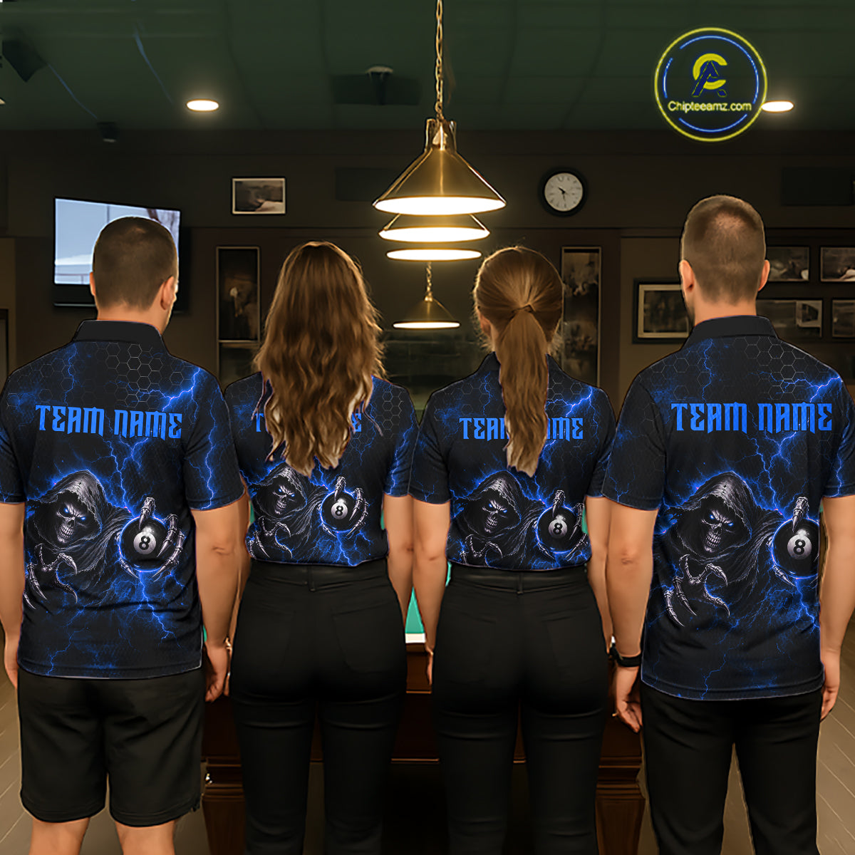 Custom Blue Grim Reaper Thunder 8 Ball Pool Billiard Shirt For Men,  Billiard Team Jersey NYN3779