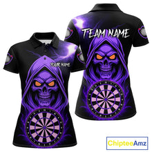 Load image into Gallery viewer, Custom Skeleton Purple Flames Dartboard Dart Women Polo Jerseys Outfits Dart Team Shirt NYN1664