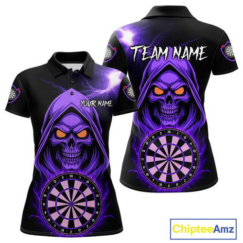 Custom Skeleton Purple Flames Dartboard Dart Women Polo Jerseys Outfits Dart Team Shirt NYN1664