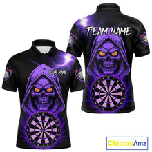 Load image into Gallery viewer, Custom Skeleton Purple Flames Dartboard Dart Men Polo Jerseys Outfits Dart Team Shirt NYN1664