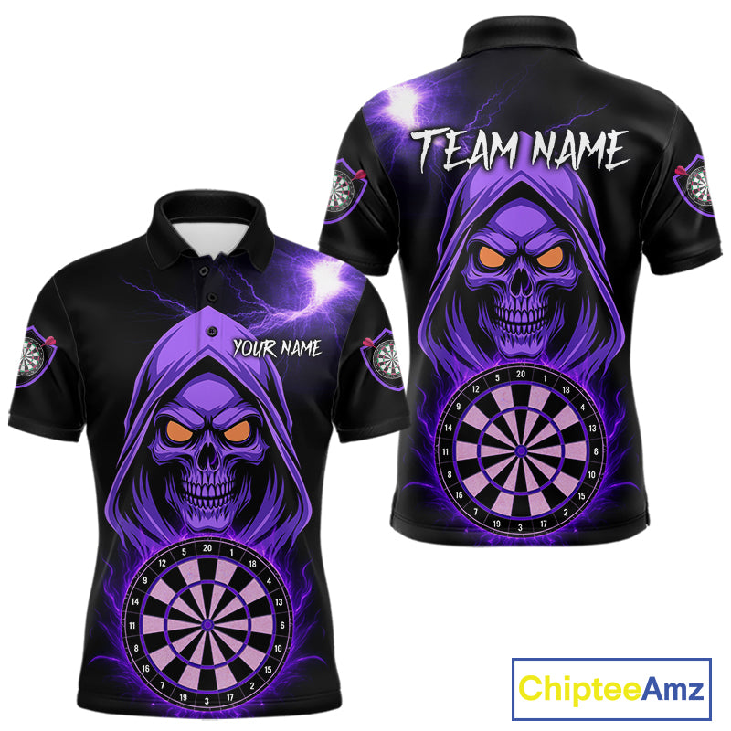Custom Skeleton Purple Flames Dartboard Dart Men Polo Jerseys Outfits Dart Team Shirt NYN1664