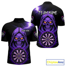 Load image into Gallery viewer, Custom Skeleton Purple Flames Dartboard Dart Men Quarter-Zip Jerseys Outfits Dart Team Shirt NYN1664
