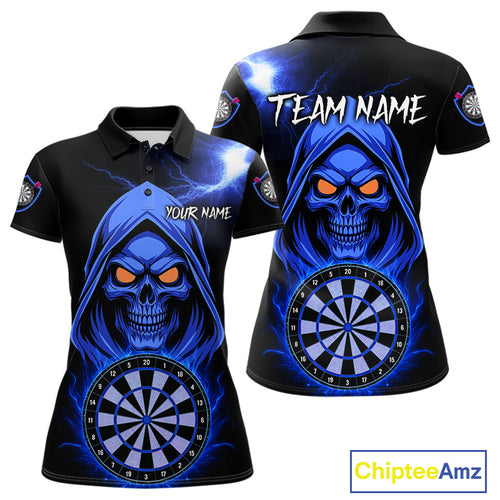 Custom Skeleton Blue Flames Dartboard Dart Women Polo Jerseys Outfits Dart Team Shirt NYN1665
