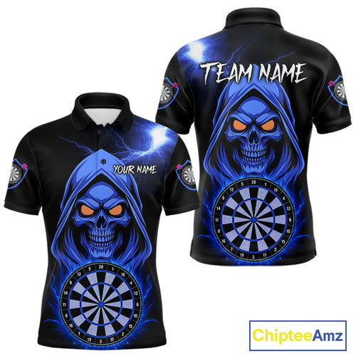 Custom Skeleton Blue Flames Dartboard Dart Men Polo Jerseys Outfits Dart Team Shirt NYN1665