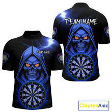 Load image into Gallery viewer, Custom Skeleton Blue Flames Dartboard Dart Men Quarter-Zip Jerseys Outfits Dart Team Shirt NYN1665