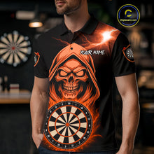 Load image into Gallery viewer, Custom Skeleton Orange Flames Dartboard Dart Men Polo Jerseys Outfits Dart Team Shirt NYN1666