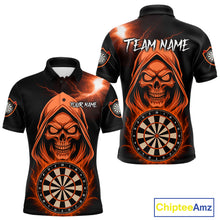 Load image into Gallery viewer, Custom Skeleton Orange Flames Dartboard Dart Men Polo Jerseys Outfits Dart Team Shirt NYN1666