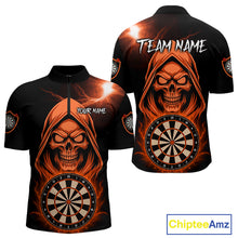 Load image into Gallery viewer, Custom Skeleton Orange Flames Dartboard Dart Men Quarter-Zip Jerseys Outfits Dart Team Shirt NYN1666