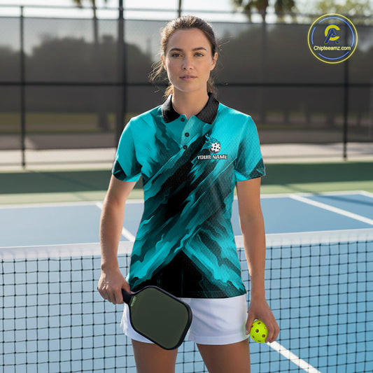Custom Fire Flame Turquoise Pickleball Ball T-Shirt For Women Outfits Pickleball Jerseys NYN2485