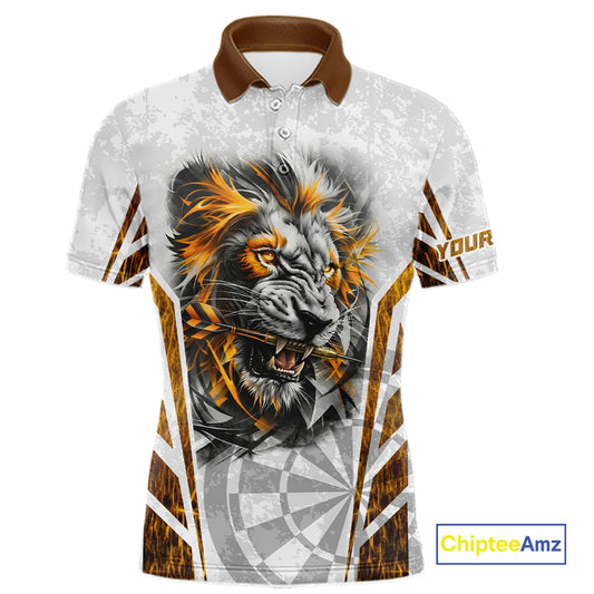 Yellow And White Grunge Tiger Dartboard Custom Men Darts Polo League Shirts Dart Jerseys NYN2839