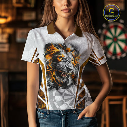 Yellow And White Grunge Tiger Dartboard Custom Women Darts Polo League Shirts Dart Jerseys NYN2839