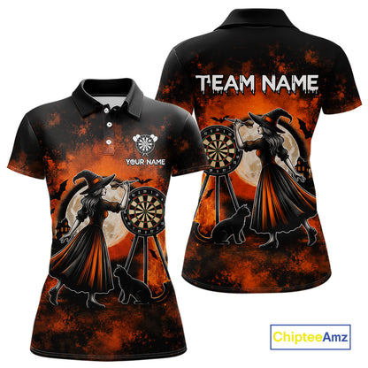 Orange Grunge Halloween Womens Dart Polo Quarter-Zip Shirts Custom Dart Team Outfits Jersey NYN4083