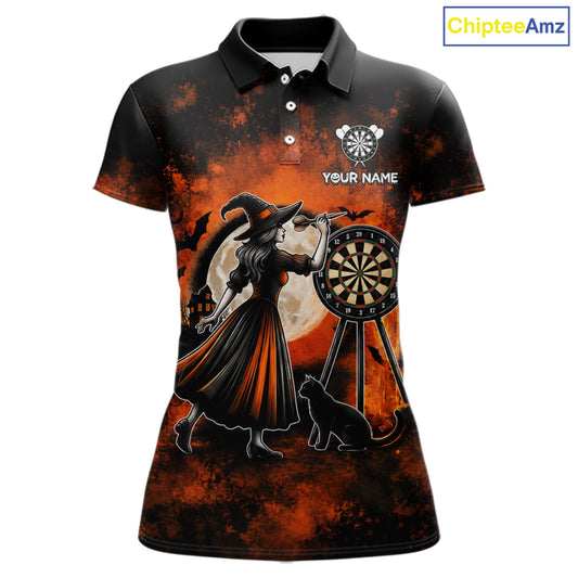 Orange Grunge Halloween Womens Dart Polo Quarter-Zip Shirts Custom Dart Team Outfits Jersey NYN4083