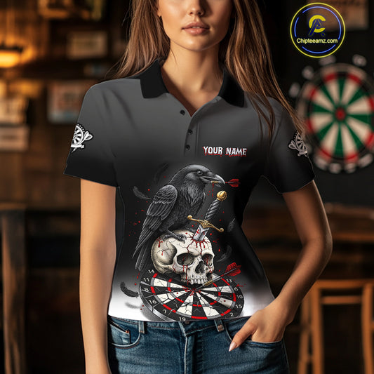 Dark Ravens Red Cracked Dartboard Custom Women Darts Quarter-Zip  Shirt Skull Gothic Dart Jerseys NYN1942