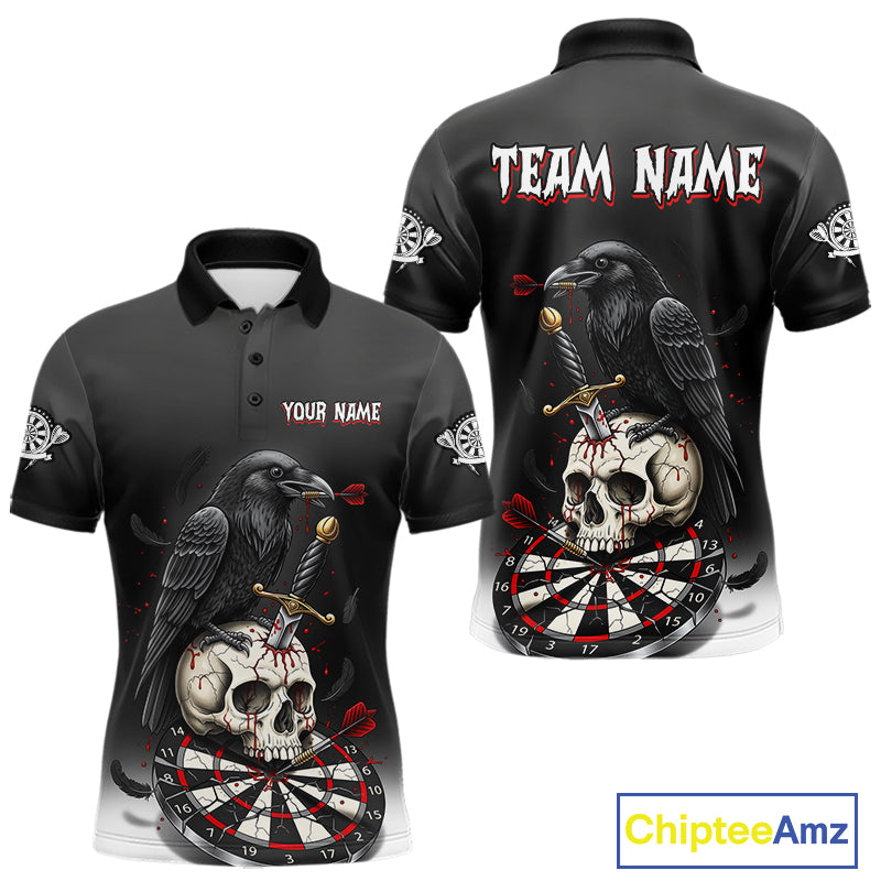 Dark Ravens Red Cracked Dartboard Custom Men Darts Polo Shirt Skull Gothic Dart Jerseys NYN1942