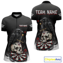 Load image into Gallery viewer, Dark Ravens Red Cracked Dartboard Custom Women Darts Quarter-Zip Shirt Skull Gothic Dart Jerseys NYN1942