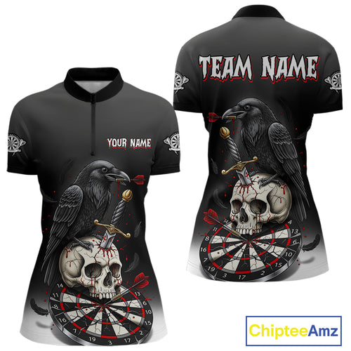 Dark Ravens Red Cracked Dartboard Custom Women Darts Quarter-Zip Shirt Skull Gothic Dart Jerseys NYN1942
