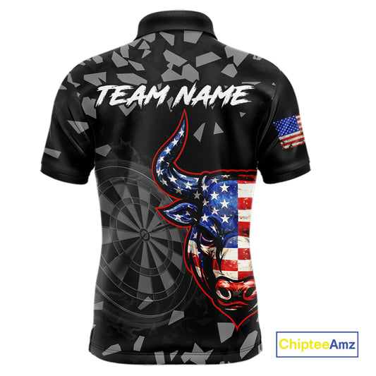 USA Flag Bull & Dartboard Custom Grunge Men Darts Polo Shirt Patriotic Darts Team Jersey NYN2717
