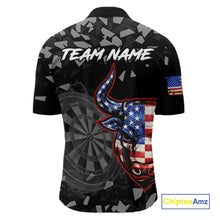 Load image into Gallery viewer, USA Flag Bull &amp; Dartboard Custom Grunge Men Darts 1/4-Zip Shirt Patriotic Darts Team Jersey NYN2717