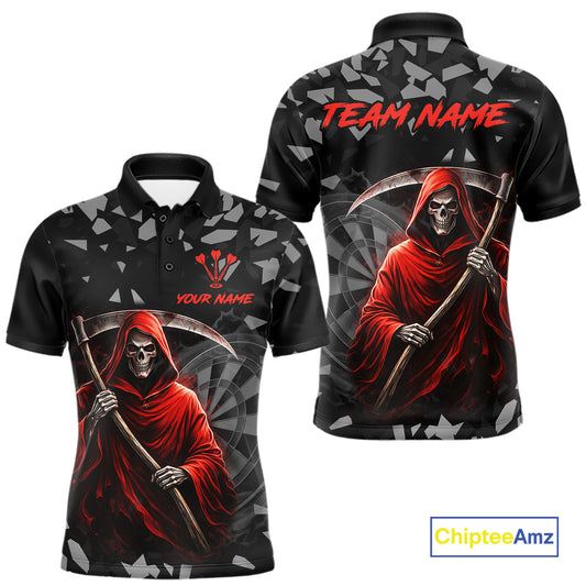 Red Grim Reaper Smoke Dartboard Custom Grunge Men Darts Polo Shirt Darts Team Jersey NYN2719