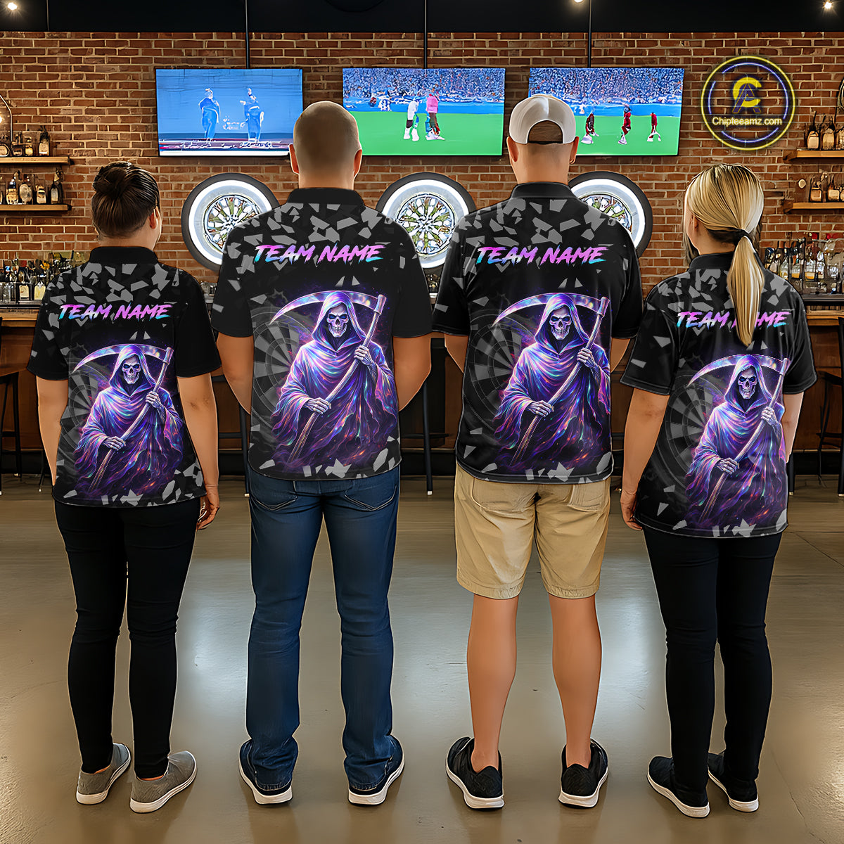 Holographic Grim Reaper Smoke Dartboard Custom Men Darts 1/4-Zip Shirt Dart Team Jersey NYN2720