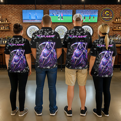 Holographic Grim Reaper Smoke Dartboard Custom Men Darts 1/4-Zip Shirt Dart Team Jersey NYN2720
