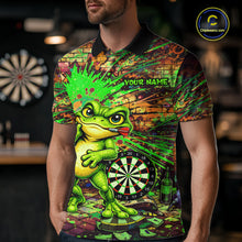 Load image into Gallery viewer, Personalized Funny Dart Shirt Cartoon Frog Dartboard Polo Quarter Zip Shirt Custom Team Shirt For Men NYN2858