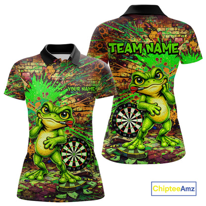 Personalized Funny Dart Shirt Cartoon Frog Dartboard Polo Quarter Zip Shirt Custom Team Shirt For Women NYN2858
