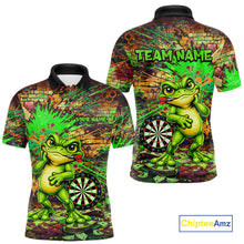 Load image into Gallery viewer, Personalized Funny Dart Shirt Cartoon Frog Dartboard Polo Quarter Zip Shirt Custom Team Shirt For Men NYN2858
